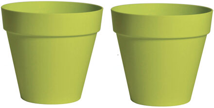 Mega Collections Plantenpot/bloempot - 2x - kunststof - lime groen - binnen en buiten - D26 x H22 cm