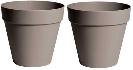 Mega Collections Plantenpot/bloempot - 2x - kunststof - taupe bruin - binnen en buiten - D39 x H35 cm