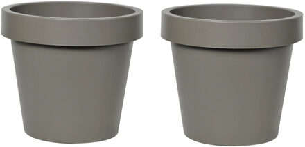 Mega Collections Plantenpot/bloempot - 2x - kunststof - taupe/bruin - buiten - D16 x H14 cm - Plantenpotten