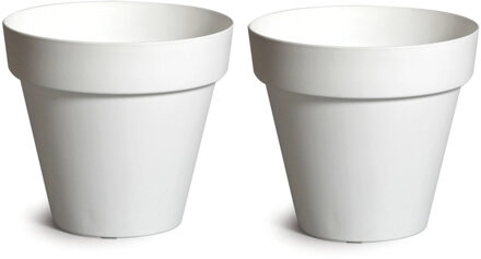 Mega Collections Plantenpot/bloempot - 2x - kunststof - wit - binnen en buiten - D29 x H28 cm