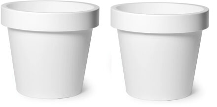 Mega Collections Plantenpot/bloempot - 2x - kunststof - wit - Tuin buiten - D25 x H22 cm