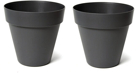 Mega Collections Plantenpot/bloempot - 2x - kunststof - zwart - binnen en buiten - D39 x H35 cm