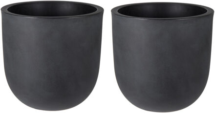 Mega Collections Plantenpot/bloempot - 2x - kunststof - zwart - dubbelwandig - D36 x H34 cm - Plantenpotten