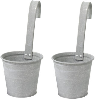 Mega Collections Plantenpot/bloempot - 2x - zink - oud grijs - met ophanghaak - D13 x H28 cm