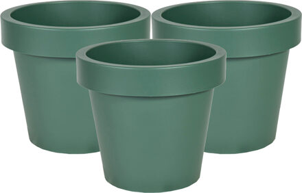 Mega Collections Plantenpot/bloempot - 3x - kunststof - donkergroen - buiten - D20 x H18 cm - Plantenpotten