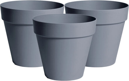 Mega Collections Plantenpot/bloempot - 3x - kunststof - grijs - binnen en buiten - D26 x H22 cm