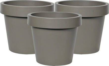 Mega Collections Plantenpot/bloempot - 3x - kunststof - taupe/bruin - buiten - D16 x H14 cm