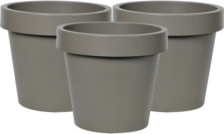 Mega Collections Plantenpot/bloempot - 3x - kunststof - taupe/bruin - buiten - D20 x H18 cm