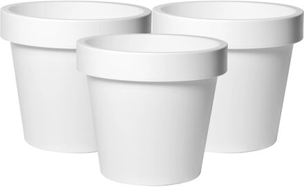 Mega Collections Plantenpot/bloempot - 3x - kunststof - wit - buiten - D25 x H22 cm
