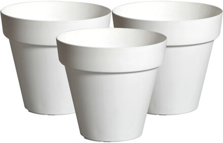 Mega Collections Plantenpot/bloempot - 3x - kunststof - wit - D20 x H17 cm - Plantenpotten