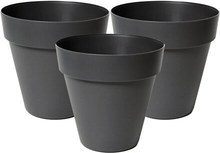 Mega Collections Plantenpot/bloempot - 3x - kunststof - zwart - binnen en buiten - D26 x H22 cm
