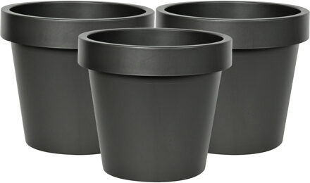 Mega Collections Plantenpot/bloempot - 3x - kunststof - zwart - buiten - D16 x H14 cm