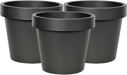 Mega Collections Plantenpot/bloempot - 3x - kunststof - zwart - buiten - D25 x H22 cm - Plantenpotten