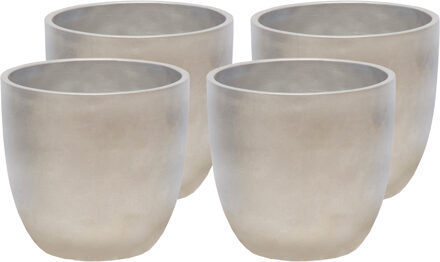 Mega Collections Plantenpot/bloempot - 4x - keramiek - zilver - bladmotief - D11 x H10 cm