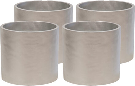 Mega Collections Plantenpot/bloempot - 4x - keramiek - zilver - D11 x H10 cm