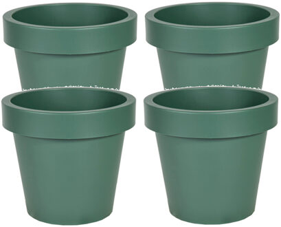 Mega Collections Plantenpot/bloempot - 4x - kunststof - donkergroen - D16 x H14 cm - Plantenpotten