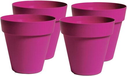 Mega Collections Plantenpot/bloempot - 4x - kunststof - fuchsia roze - binnen en buiten - D26 x H22 cm