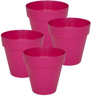Mega Collections Plantenpot/bloempot - 4x - kunststof - fuchsia roze - binnen en buiten - D26 x H22 cm