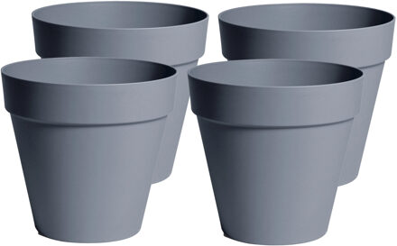 Mega Collections Plantenpot/bloempot - 4x - kunststof - grijs - binnen en buiten - D20 x H17 cm