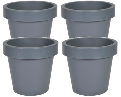 Mega Collections Plantenpot/bloempot - 4x - kunststof - grijs - Tuin buiten - D16 x H14 cm