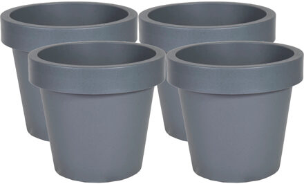 Mega Collections Plantenpot/bloempot - 4x - kunststof - grijs - Tuin buiten - D20 x H18 cm