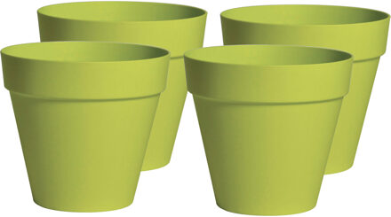 Mega Collections Plantenpot/bloempot - 4x - kunststof - lime groen - binnen en buiten - D20 x H17 cm