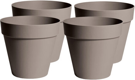 Mega Collections Plantenpot/bloempot - 4x - kunststof - taupe bruin - binnen en buiten - D20 x H17 cm