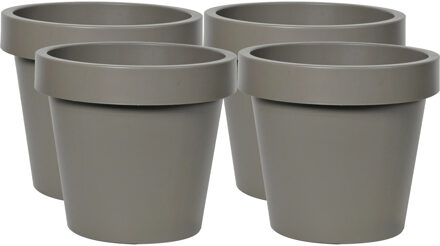 Mega Collections Plantenpot/bloempot - 4x - kunststof - taupe/bruin - buiten - D20 x H18 cm