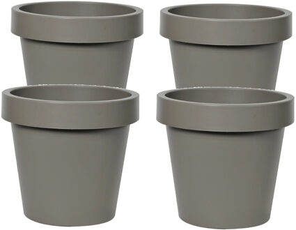 Mega Collections Plantenpot/bloempot - 4x - kunststof - taupe/bruin - Tuin buiten - D16 x H14 cm