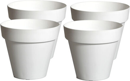 Mega Collections Plantenpot/bloempot - 4x - kunststof - wit - binnen en buiten - D26 x H22 cm