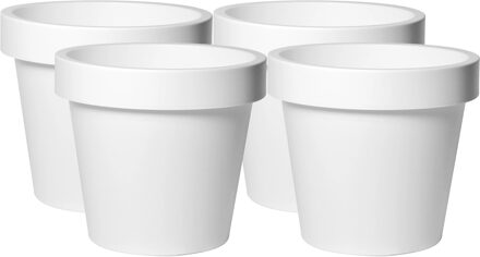 Mega Collections Plantenpot/bloempot - 4x - kunststof - wit - buiten - D20 x H18 cm