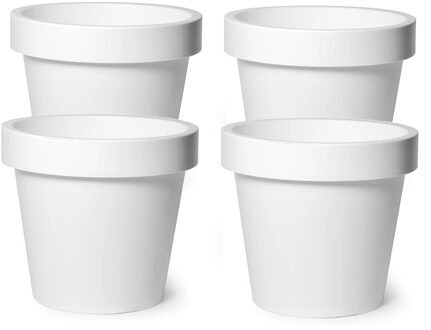 Mega Collections Plantenpot/bloempot - 4x - kunststof - wit - Tuin buiten - D16 x H14 cm