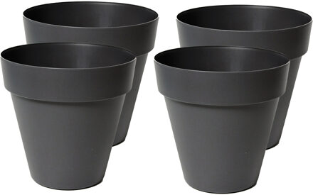 Mega Collections Plantenpot/bloempot - 4x - kunststof - zwart - binnen en buiten - D26 x H22 cm