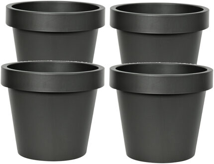 Mega Collections Plantenpot/bloempot - 4x - kunststof - zwart - Tuin buiten - D16 x H14 cm