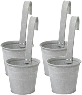 Mega Collections Plantenpot/bloempot - 4x - zink - oud grijs - met ophanghaak - D16 x H35 cm