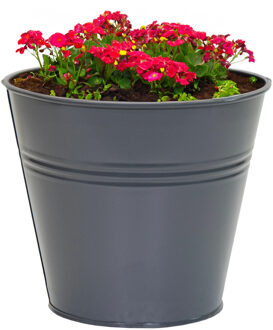 Mega Collections plantenpot/bloempot Bob - zink - antraciet - D13 X H12 cm - IJzeren emmer / teil Blauw