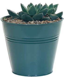 Mega Collections plantenpot/bloempot Bob - zink - zeegroen - D13 X H12 cm - IJzeren emmer / teil