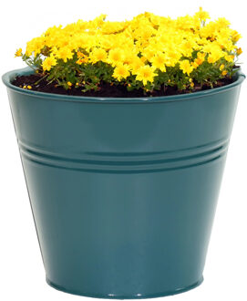 Mega Collections plantenpot/bloempot Bob - zink - zeegroen - D15 X H13 cm - IJzeren emmer / teil