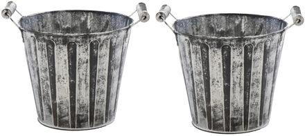 Mega Collections Plantenpot/bloempot/emmer - 2x - zink - antraciet/grijs - D15 x H13 cm