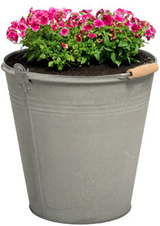 Mega Collections Plantenpot/bloempot emmer Eddy - zink - zilver - D25 X H22 cm