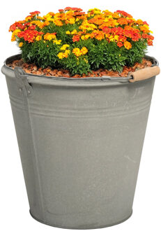Mega Collections Plantenpot/bloempot emmer Eddy - zink - zilver - D28 X H27 cm
