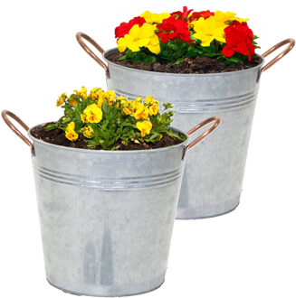 Mega Collections Plantenpot/bloempot emmer Jean - 2x - zink - zilver - D16 X H15 cm
