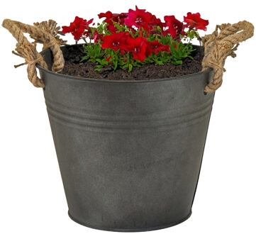 Mega Collections Plantenpot/bloempot emmer Old Rope - zink - antraciet - D18 X H18 cm