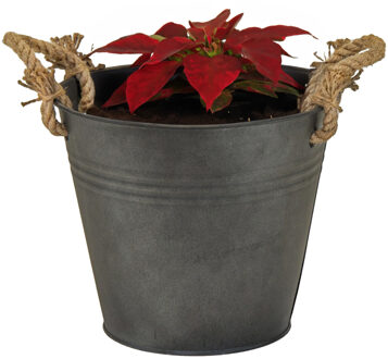 Mega Collections Plantenpot/bloempot emmer Old Rope - zink - antraciet - D30 X H29 cm