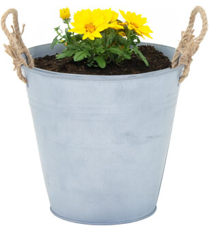 Mega Collections Plantenpot/bloempot emmer Old Rope - zink - zilver - D22 X H20 cm