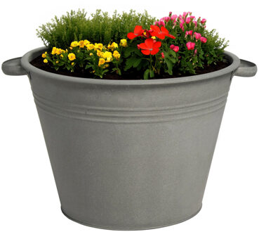 Mega Collections Plantenpot/bloempot Farmer - rond - zink - donkergrijs - D35 X H25 cm