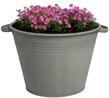 Mega Collections plantenpot/bloempot Farmer - zink - donkergrijs - D31 X H21 cm - IJzeren emmer / teil