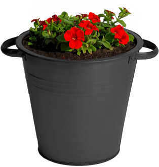 Mega Collections plantenpot/bloempot Farmer - zink - zwart - D30 X H28 cm - IJzeren emmer / teil