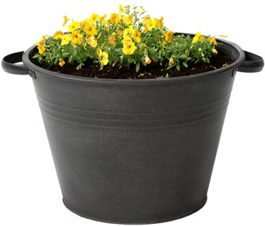 Mega Collections plantenpot/bloempot Farmer - zink - zwart - D31 X H21 cm - IJzeren emmer / teil