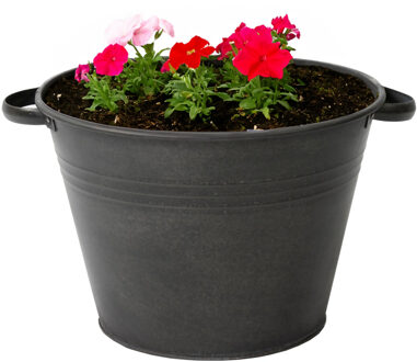 Mega Collections plantenpot/bloempot Farmer - zink - zwart - D35 X H25 cm